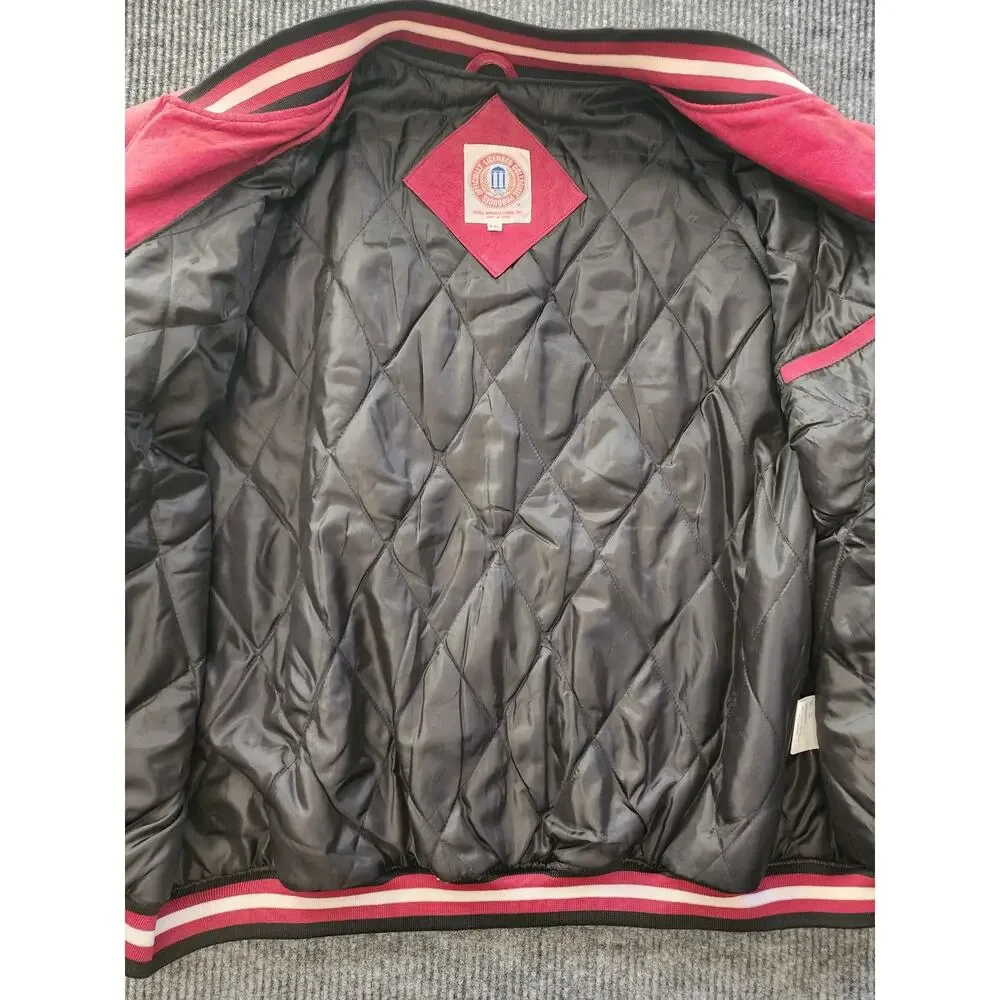 Arkansas Razorbacks XXL Red Gray Leather Suede Quilted Bomber Jacket Collegiate